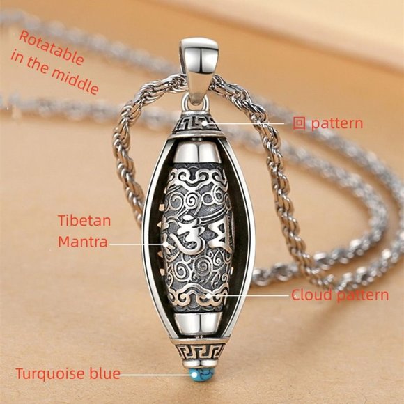 Tibetan good luck mantra necklace  S925 silver with a turquoise - Picture 3 of 4